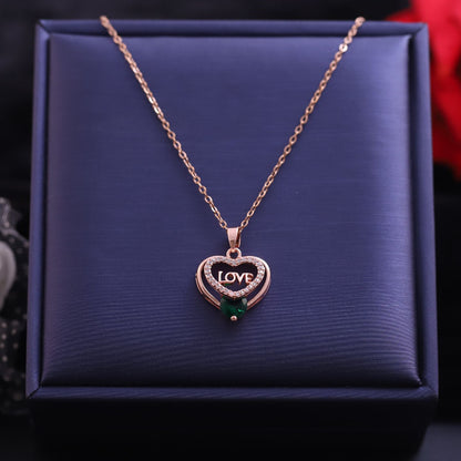 green diamond with love necklace