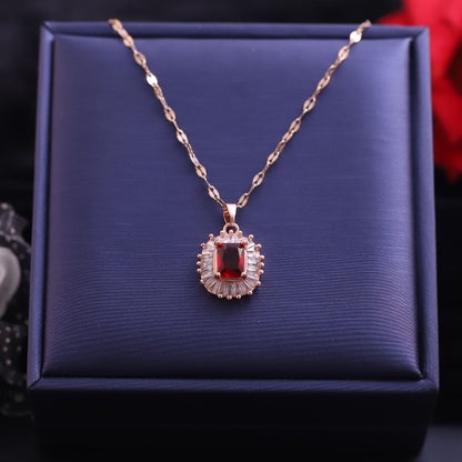 Crimson Bloom Rose Gold Pendant Necklace
