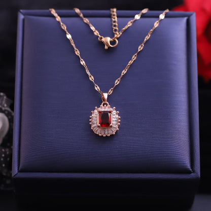 Crimson Bloom Rose Gold Pendant Necklace