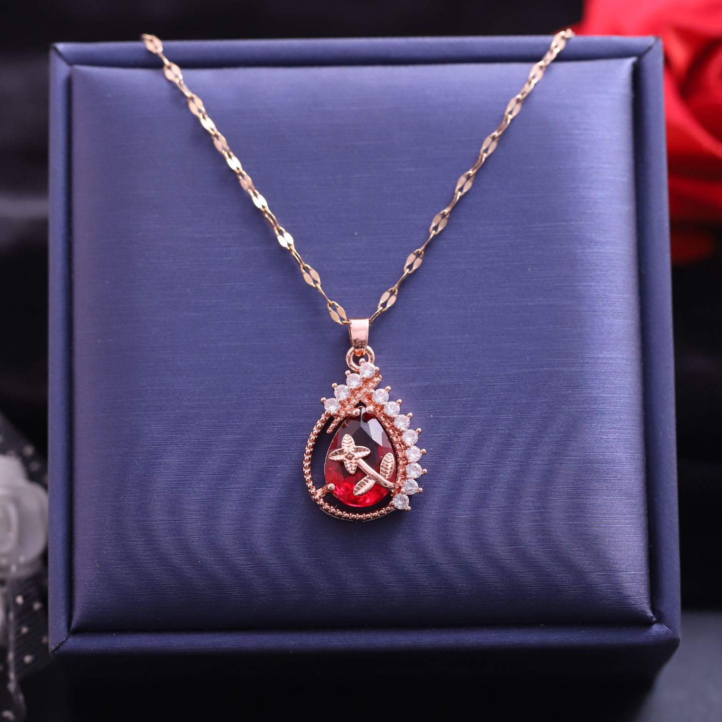 Rose Gold Red Necklace