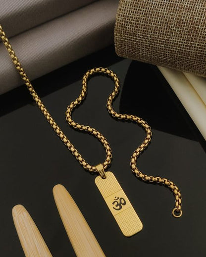 22K Gold Plated OM Pendant With Chain [ New Design ]