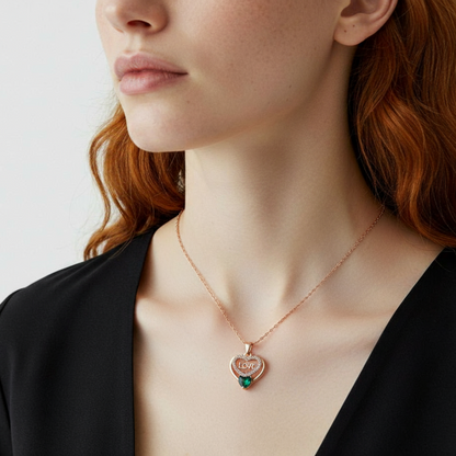 green diamond with love necklace
