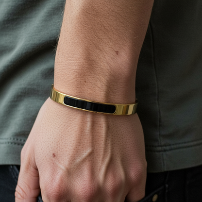 Gold-Tone with Black Enamel Bracelet [Kada] for Men