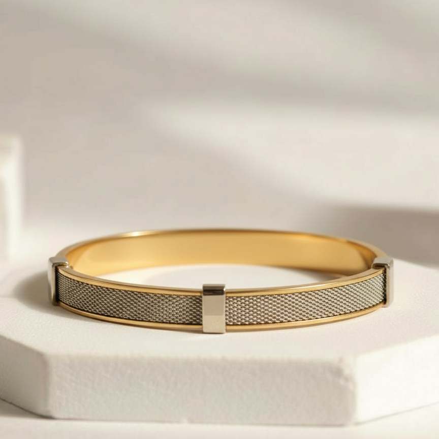 Gold & Silver Mesh Bracelet [Kada] for Men