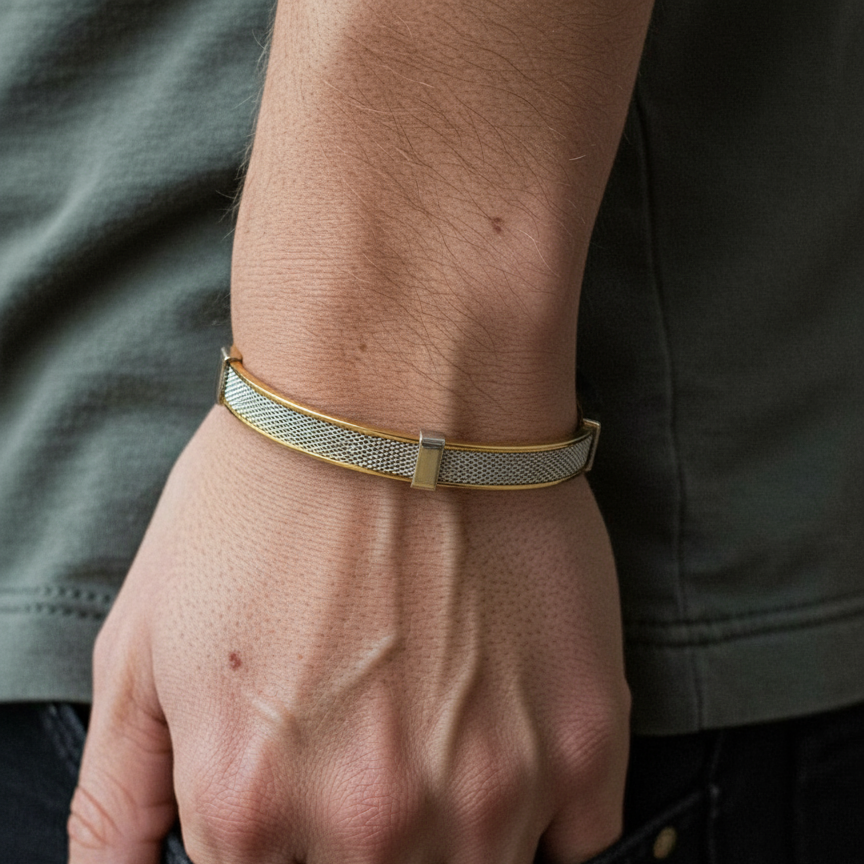 Gold & Silver Mesh Bracelet [Kada] for Men