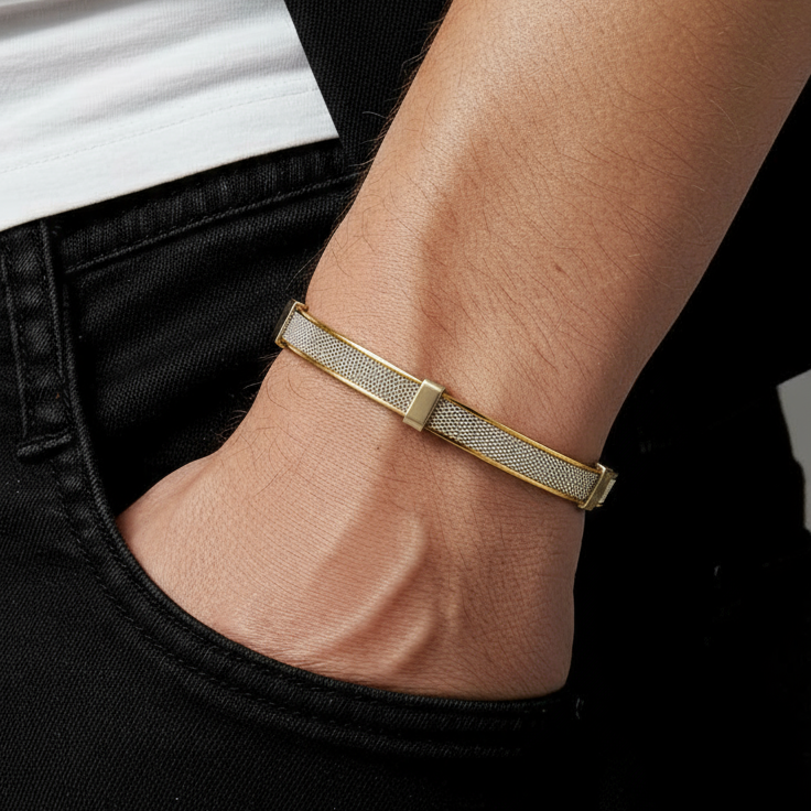 Gold & Silver Mesh Bracelet [Kada] for Men