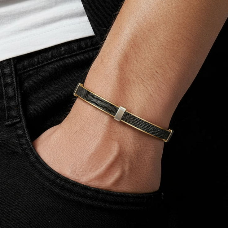 Enigma Black Core Gold Plated Bracelet [Kada] For Men