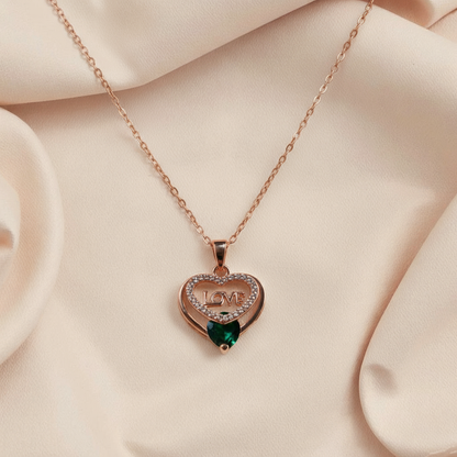 green diamond with love necklace