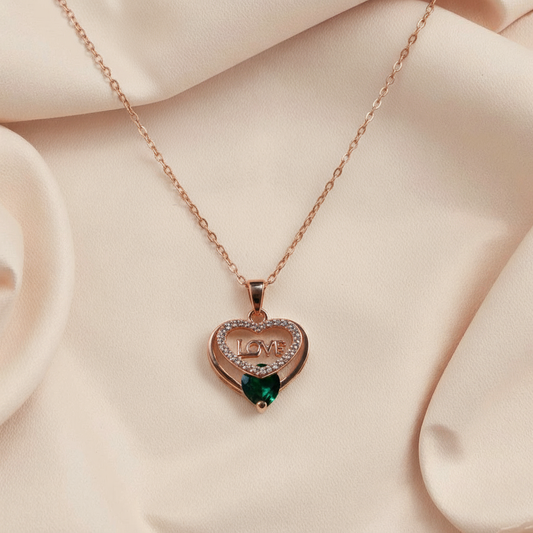 green diamond with love necklace