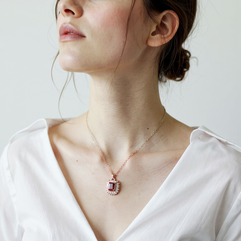 Crimson Bloom Rose Gold Pendant Necklace