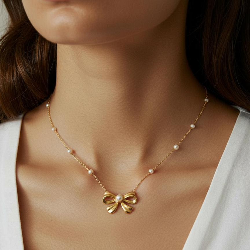 Bow Pearl Chain Pendant