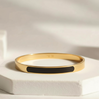 Gold-Tone with Black Enamel Bracelet [Kada] for Men