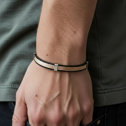 Rose Gold & Black Tri-Cable Bracelet [Kada] for Men.