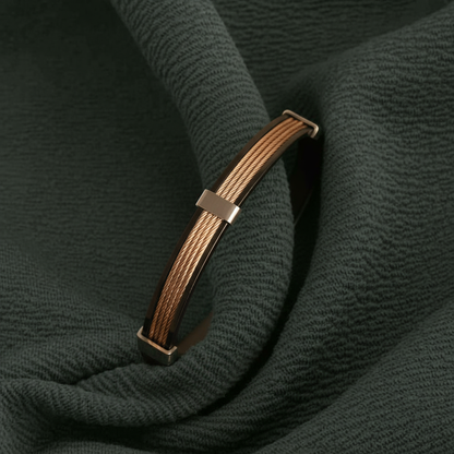 Rose Gold & Black Tri-Cable Bracelet [Kada] for Men.