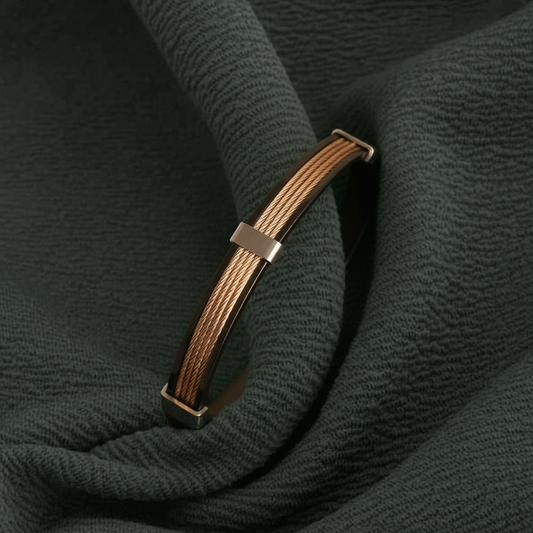 Rose Gold & Black Tri-Cable Bracelet [Kada] for Men.