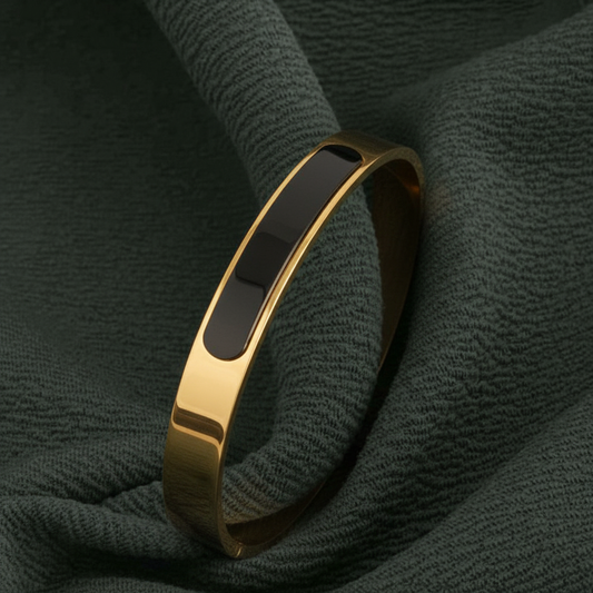 Gold-Tone with Black Enamel Bracelet [Kada] for Men