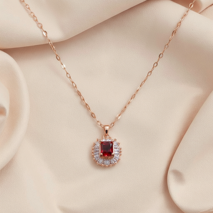 Crimson Bloom Rose Gold Pendant Necklace