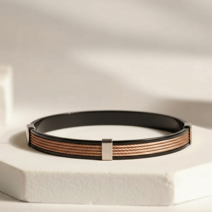 Rose Gold & Black Tri-Cable Bracelet [Kada] for Men.