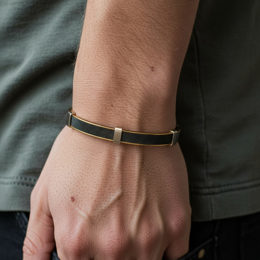 Enigma Black Core Gold Plated Bracelet [Kada] For Men