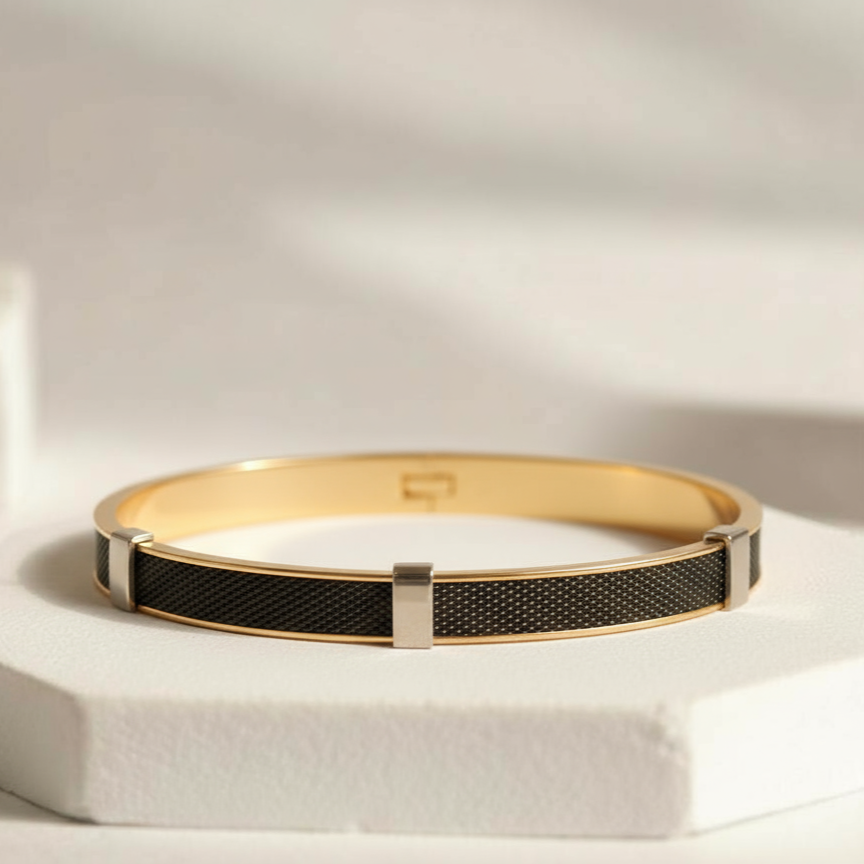 Enigma Black Core Gold Plated Bracelet [Kada] For Men