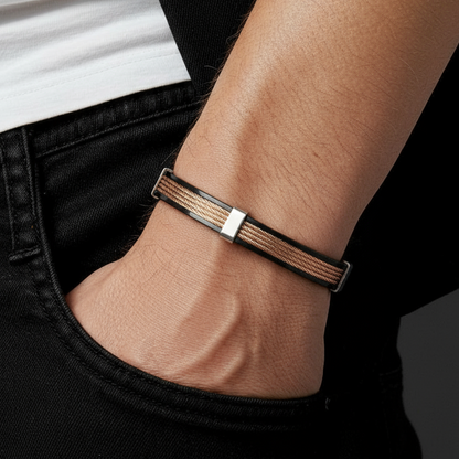 Rose Gold & Black Tri-Cable Bracelet [Kada] for Men.